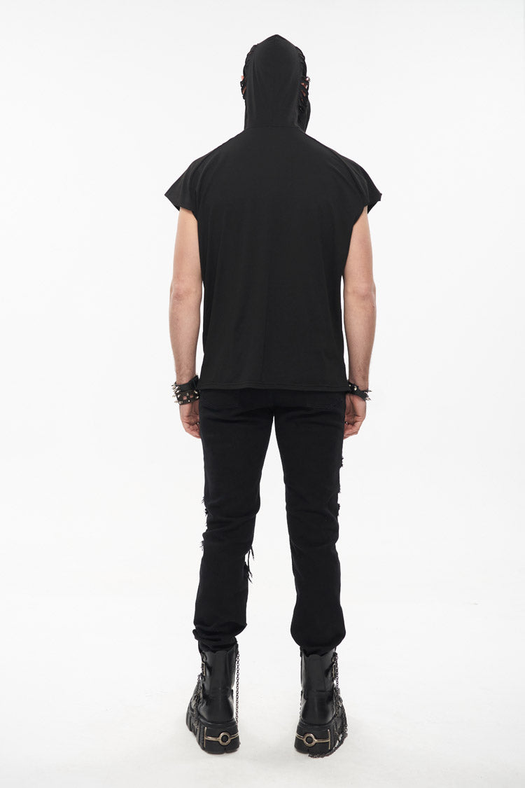 Hooded Punk Tee with Skull Print and Mask