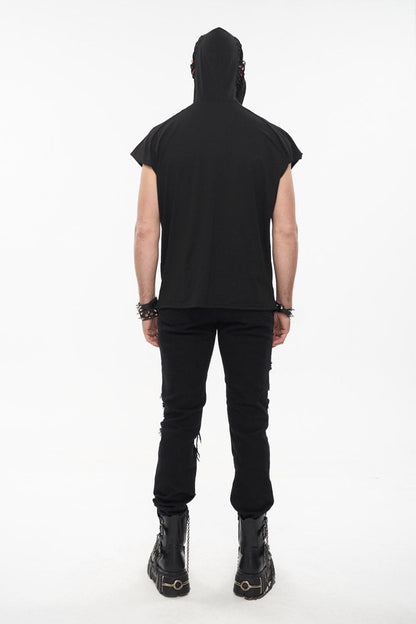 Hooded Punk Tee with Skull Print and Mask
