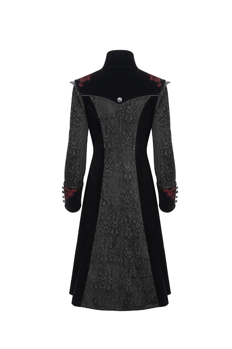 Embroidered Metal Cross Mushroom Buckle Studded Gothic Women's Coat in Black Jacquard