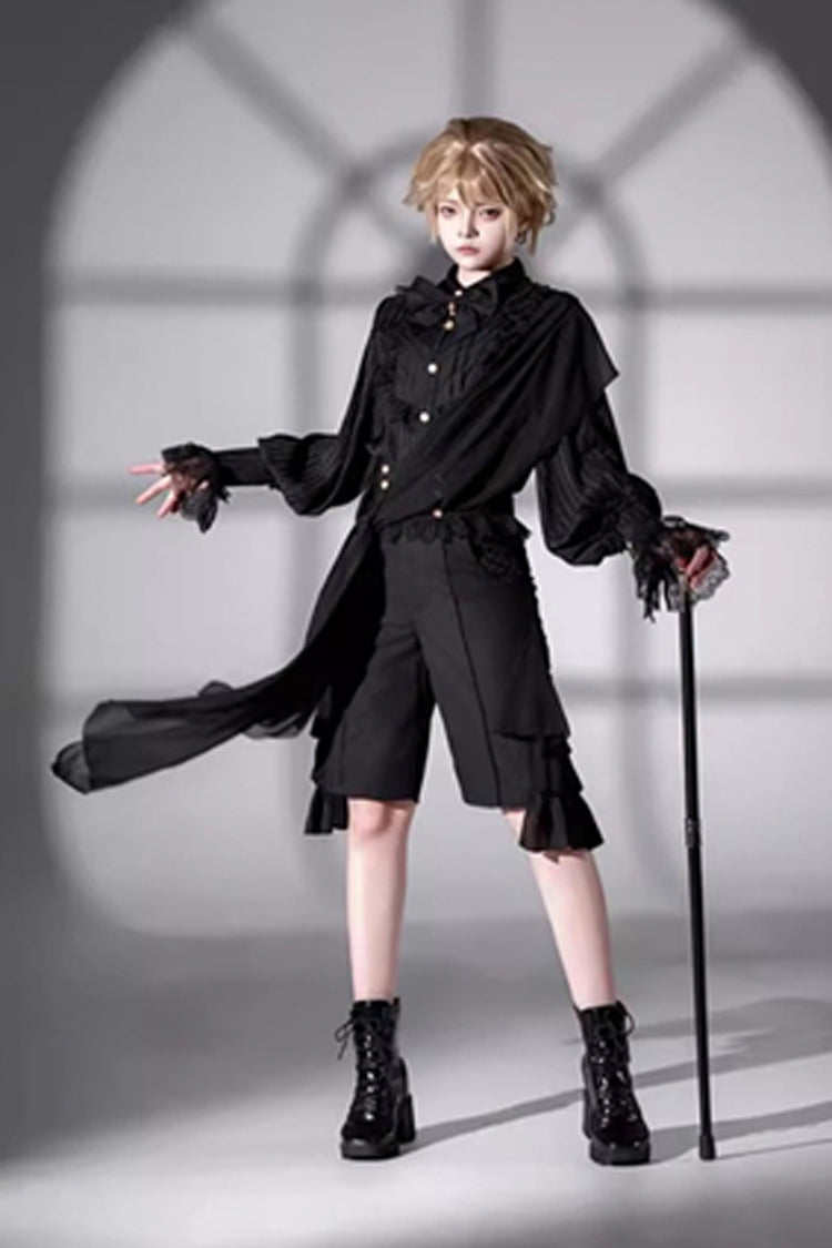 Medieval Ouji Lolita Blouse and Knee-Length Shorts Set in Black