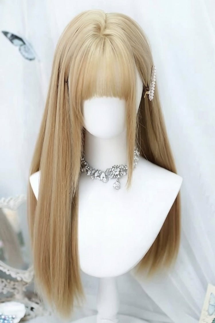 Gold Milk Tea Soft Air Bangs Long Straight Lolita Hair