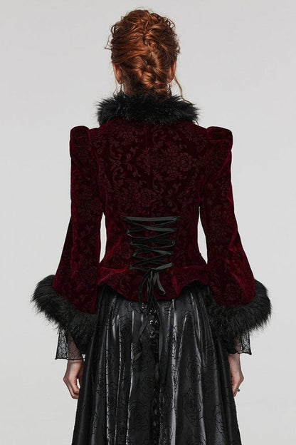 Women's V-Neck Long Sleeve Faux Fur Stitch Gothic Coat Four Shades