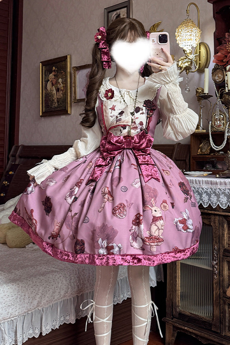 Crimson Sleeveless Sweet Lolita JSK with Rabbit Print and Bowknot