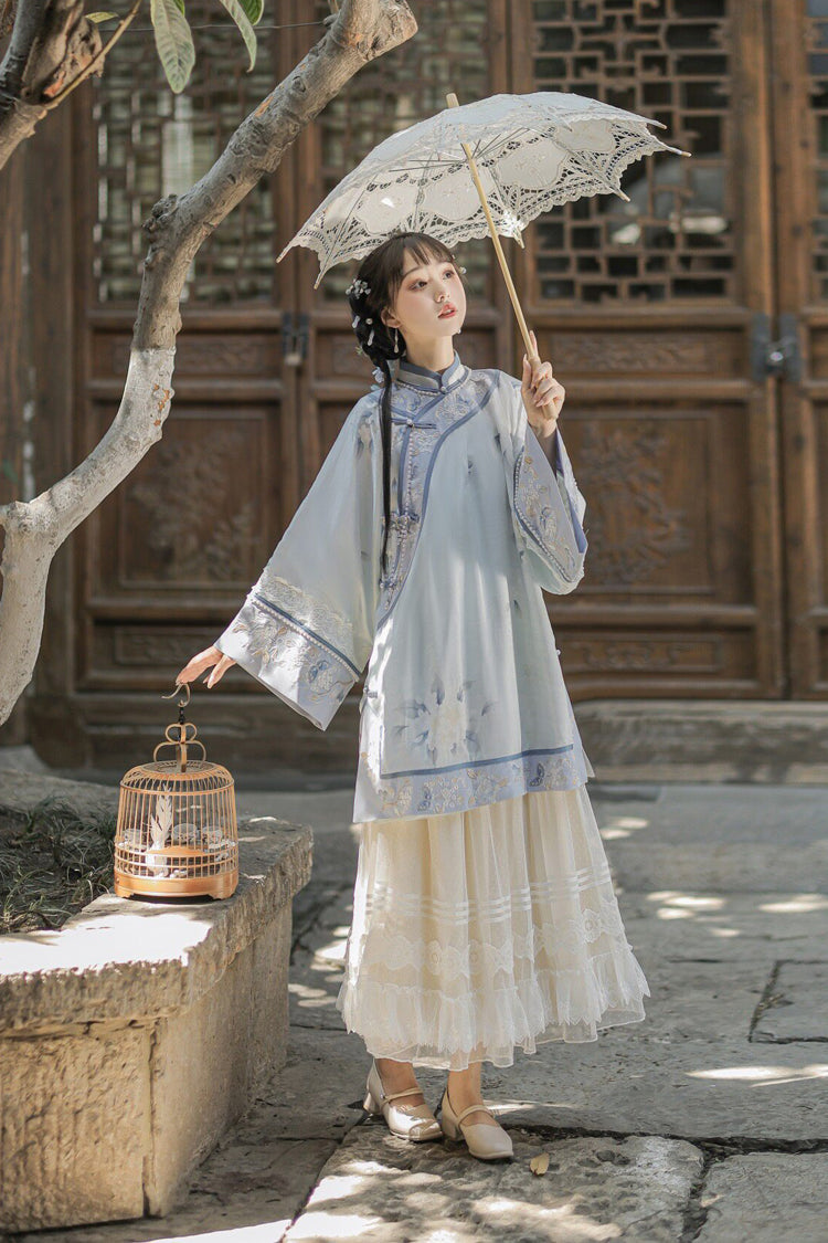 Flower Room Stand Collar Long Sleeve Printed Hanfu Set