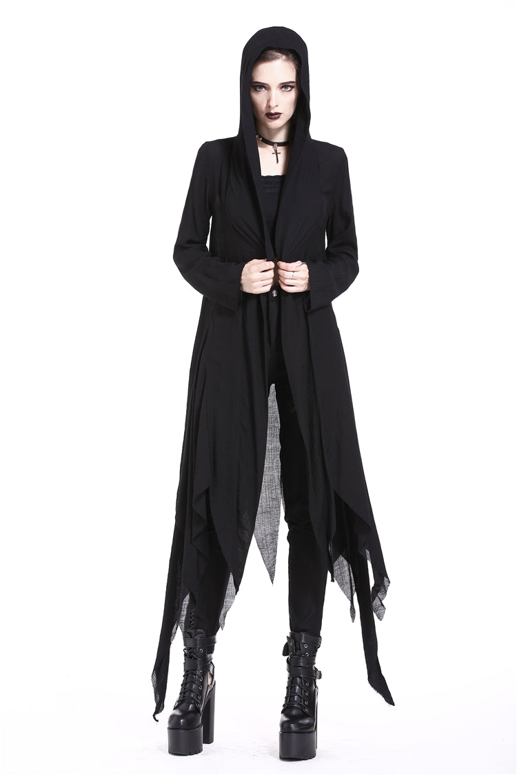 Ebony Long-Sleeve Grunge Vintage Hooded Gothic Coat