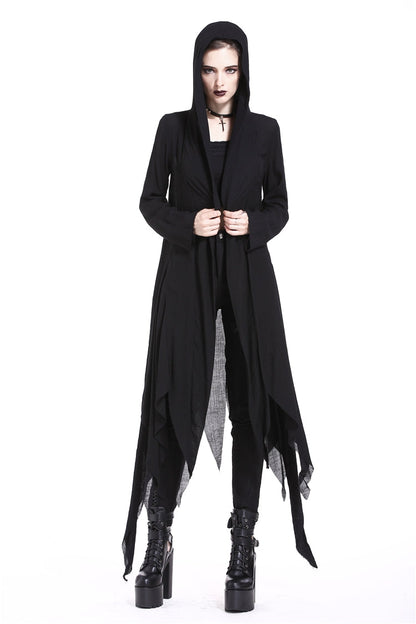 Ebony Long-Sleeve Grunge Vintage Hooded Gothic Coat