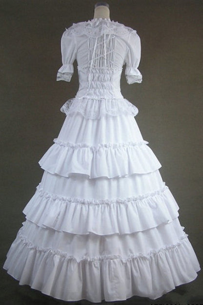 Ivory Square Collar Long-Sleeve Floor-Length Multi-Layer Victorian Gothic Gown