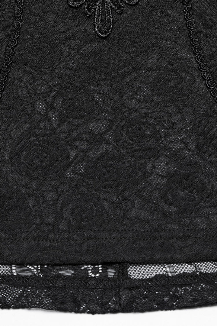 Ruffle Sheer Lace Gothic Blouse with Embroidery for Women