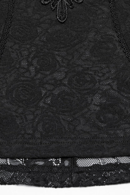 Ruffle Sheer Lace Gothic Blouse with Embroidery for Women