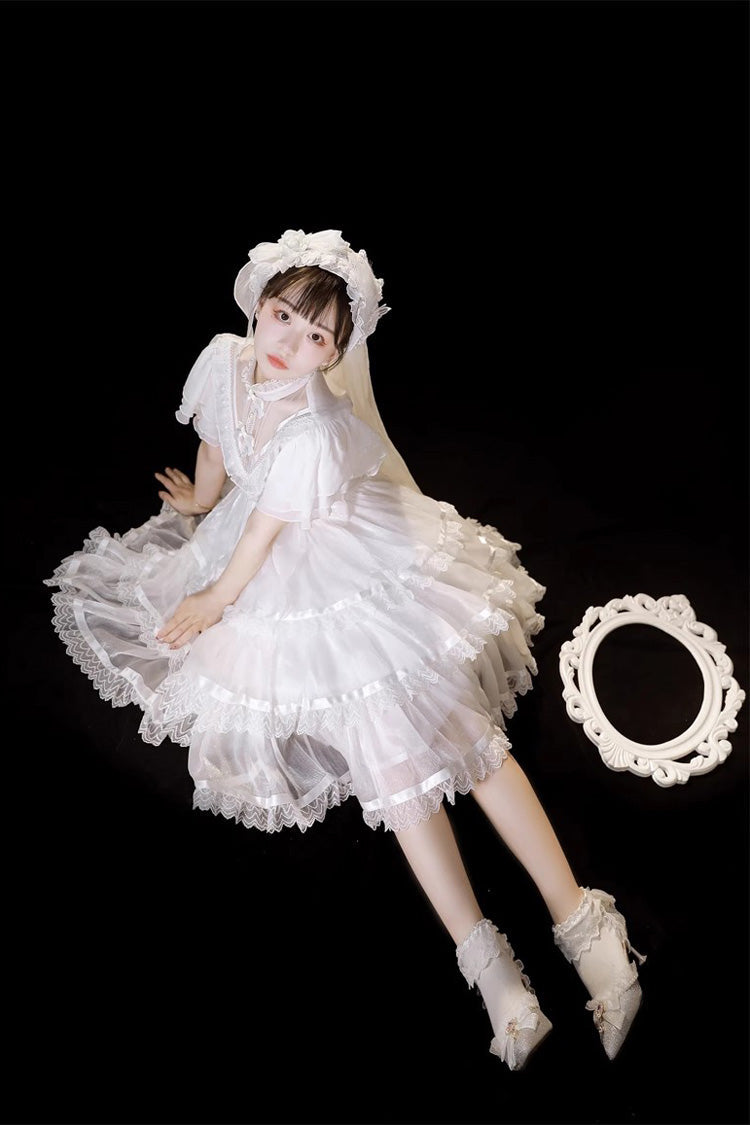 Ivory Castle Night Ruffled High-Waist Gothic Lolita Layered Dress