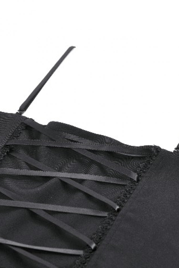 Crimson & Obsidian Sleeveless Multi-Layered Lace Lace-Up Grunge Cake Slip Dress