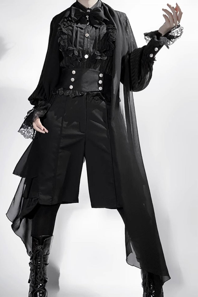 Medieval Ouji Lolita Blouse and Knee-Length Shorts Set in Black