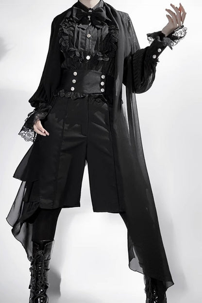 Medieval Ouji Lolita Blouse and Knee-Length Shorts Set in Black