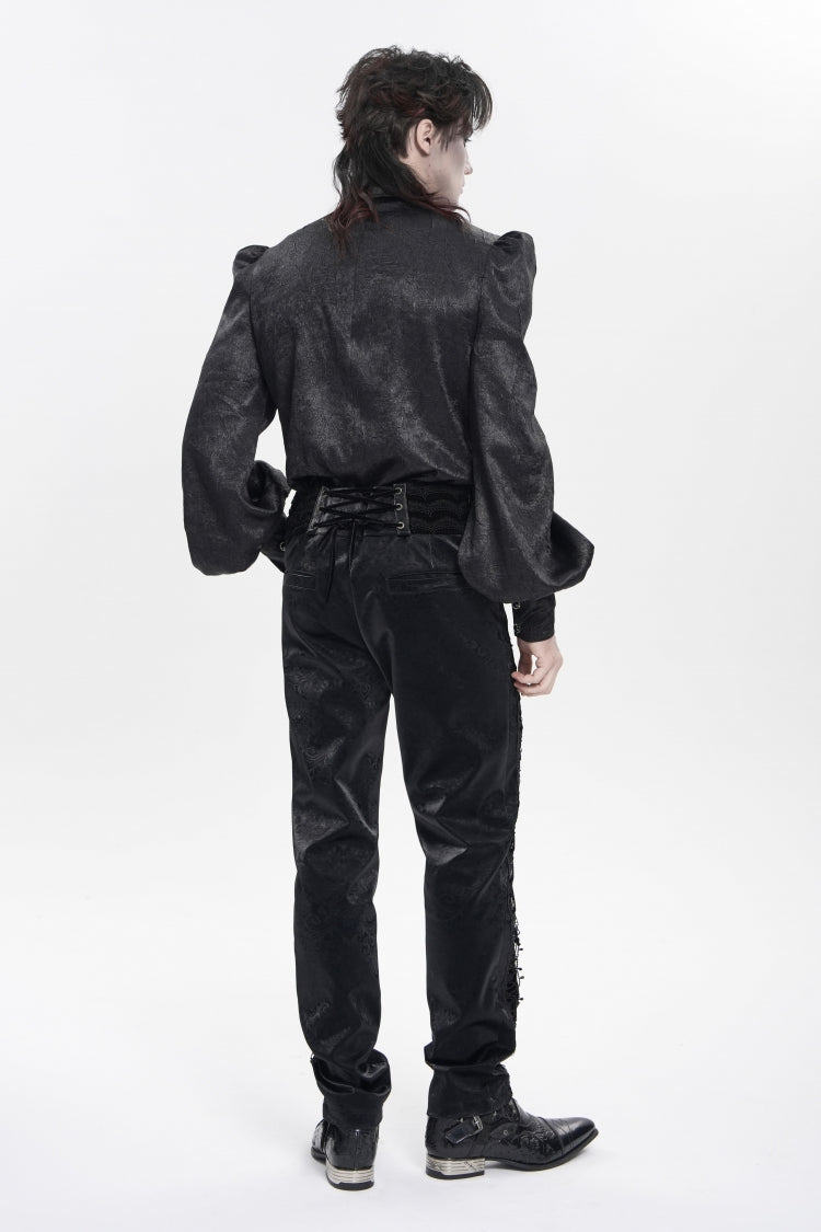 Embroidered Lace-Up Spliced Gothic Trousers for Men