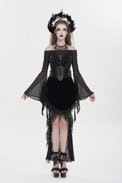 Rose Lace-Up Irregular Embroidered Gothic Hem Skirt
