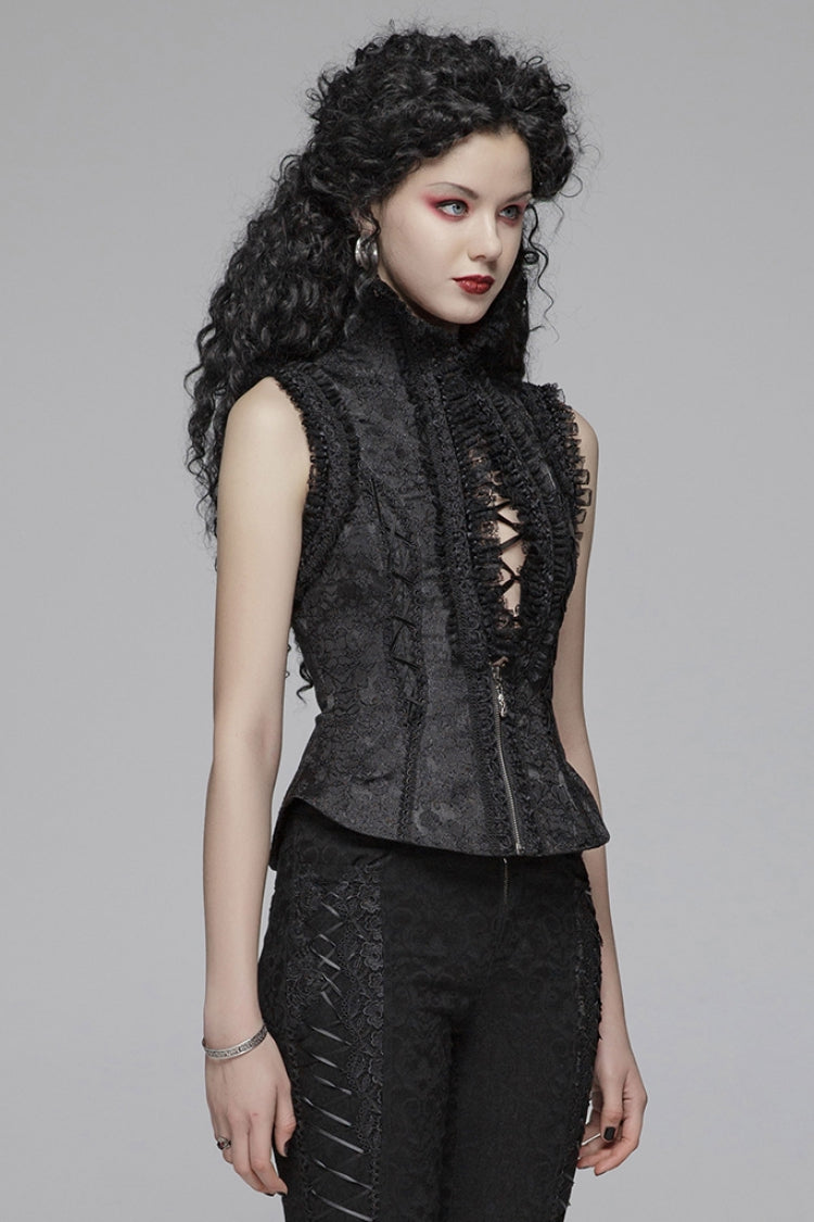 Embroidered Floral Lace Gothic Waistcoat for Women