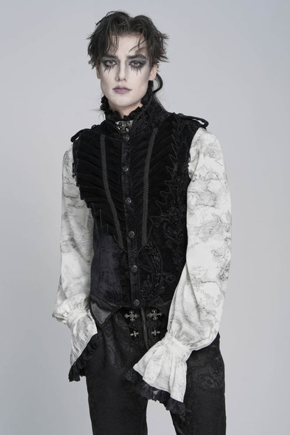 Men's Black Gothic Vest, Jacquard with Embroidery, Buckles and Pleats