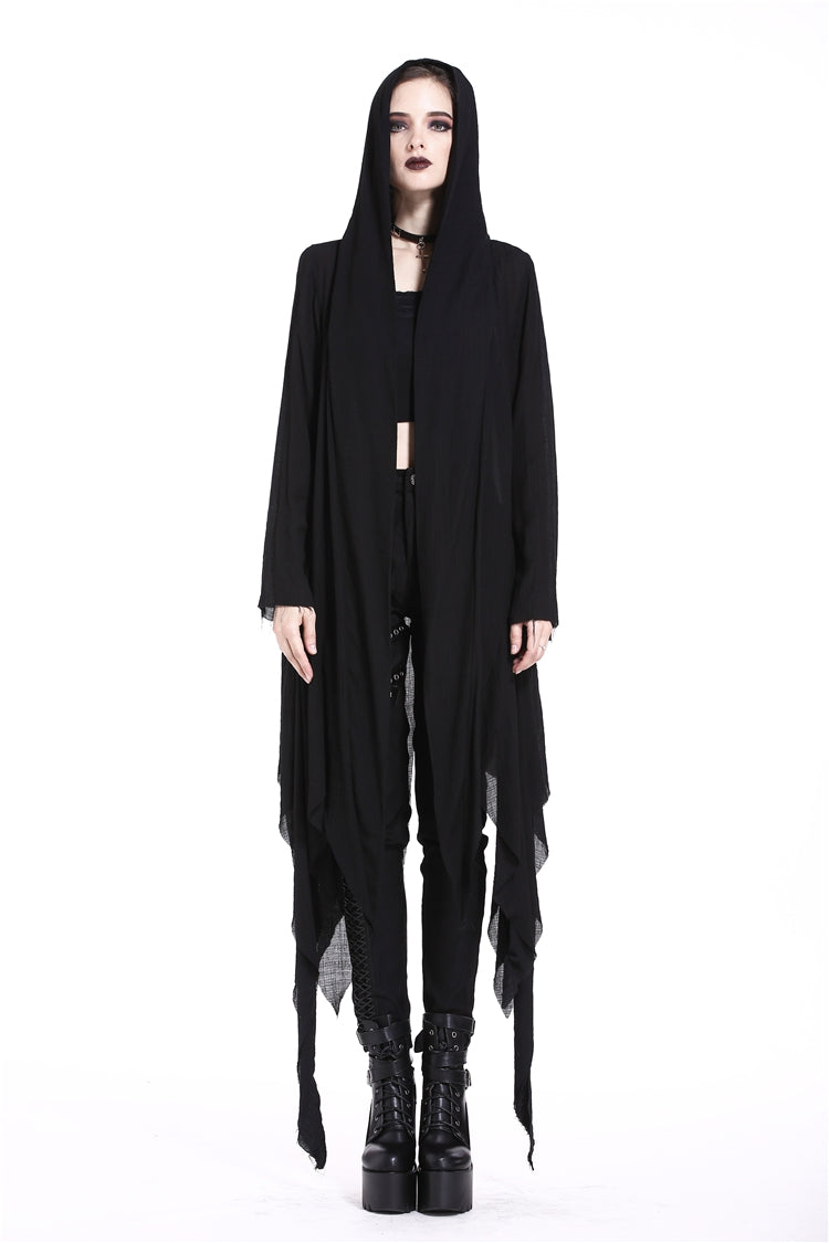 Ebony Long-Sleeve Grunge Vintage Hooded Gothic Coat