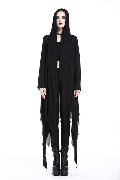 Ebony Long-Sleeve Grunge Vintage Hooded Gothic Coat