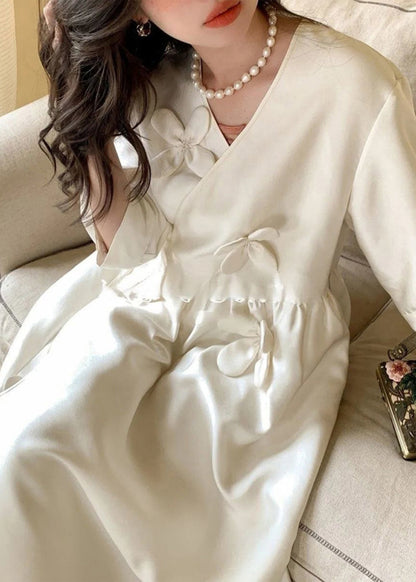 Neck Chic Summer Dress Long V Lace Floral Cotton White Up