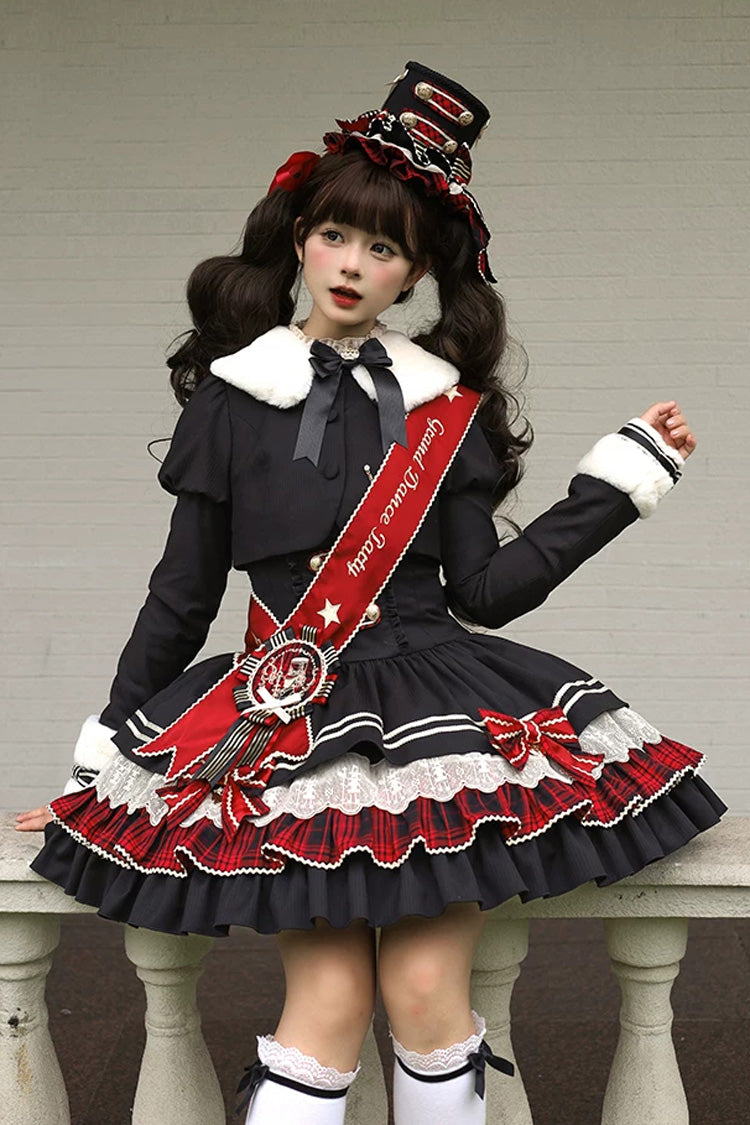 Ebony V-Neck Printed Tiered Bow Collegiate JSK - Honor Guard Gala