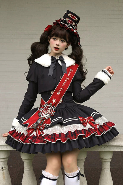 Ebony V-Neck Printed Tiered Bow Collegiate JSK - Honor Guard Gala