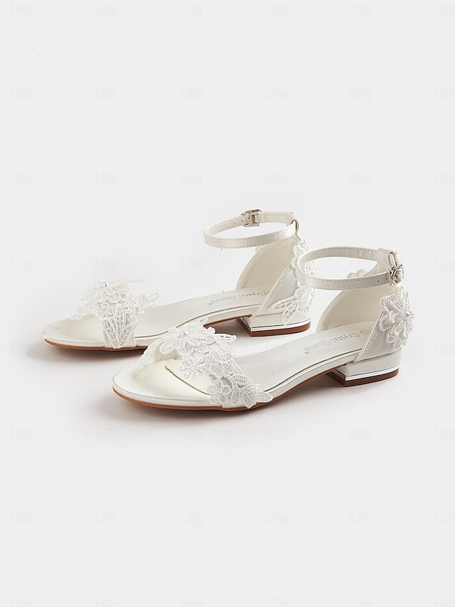 Bridal Lace Sandals Flat Women's Elegant White Wedding –