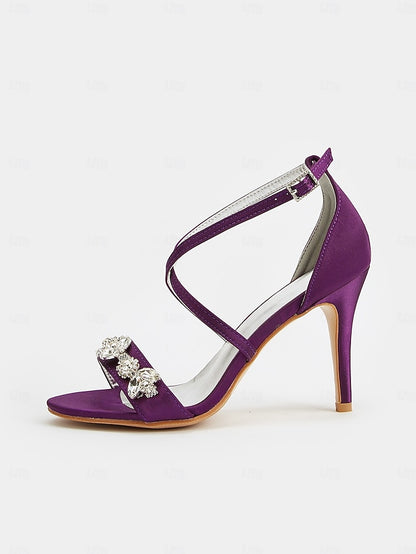 with Women's Heels Satin Rhinestone Purple Stiletto Straps