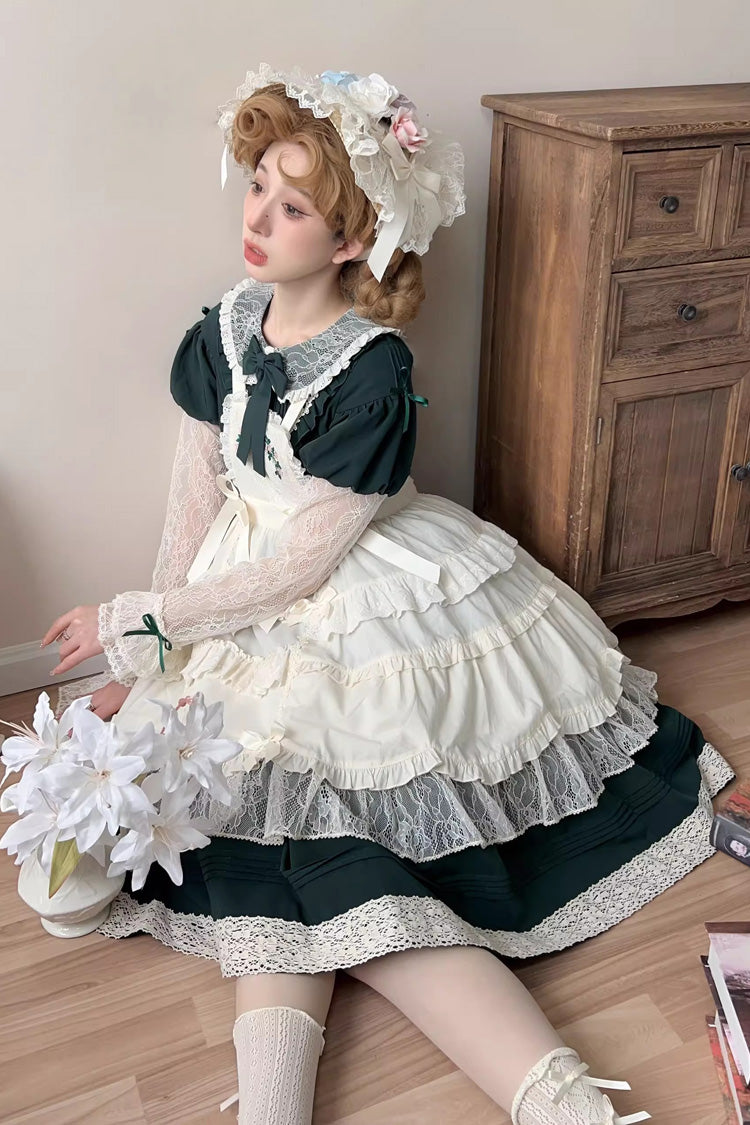 Emerald Misty Path Bow-Embroidered Long-Sleeve Lolita Gown