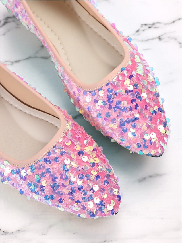 Flats Pointed Sparkly Toe Women's Black - Sequin Ballet