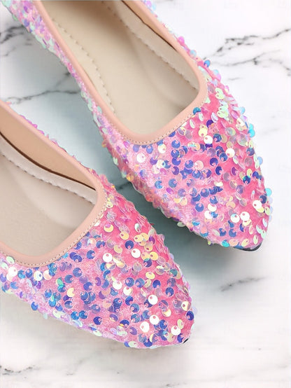 Flats Pointed Sparkly Toe Women's Black - Sequin Ballet