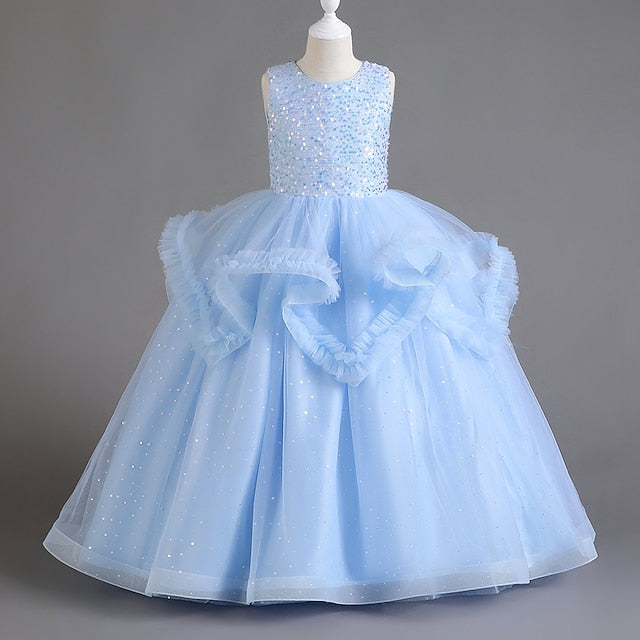 Kids Sequin Dress Party Color Girls' Solid Sleeveless