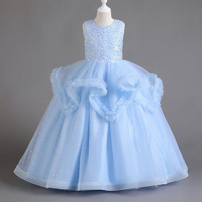 Kids Sequin Dress Party Color Girls' Solid Sleeveless