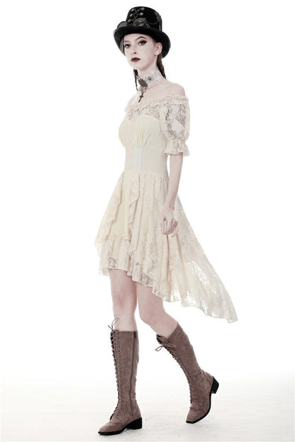 Steampunk Vintage Gorgeous Graduation Gown with Off-Shoulder Ruffles & Ruched Sleeves