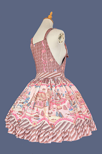 Candy House Square Collar Sweet Lolita Strap Dress with Bow - Sleeveless