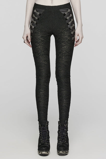 Mesh Button Decor Slim Gothic Leggings for Women
