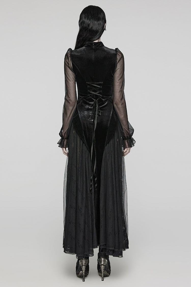 Lace-Up Mesh Gothic Dress - Ruffled Lace for Women