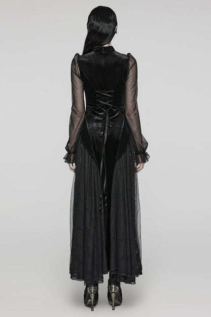 Lace-Up Mesh Gothic Dress - Ruffled Lace for Women