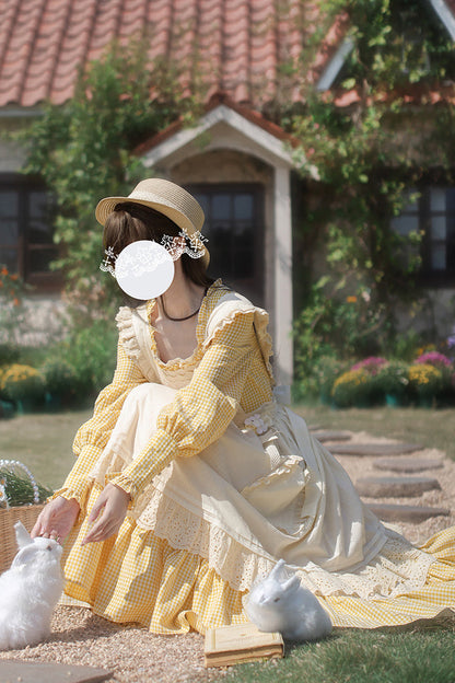 Long Sleeve Floral Ruffle Lace-Up Elegant Lolita Dress