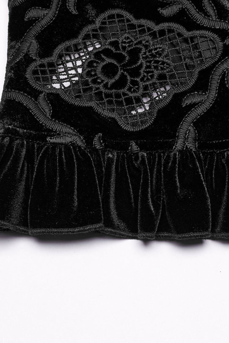 Floral Embroidery Gothic Blouse - Women's Ruffled Lace