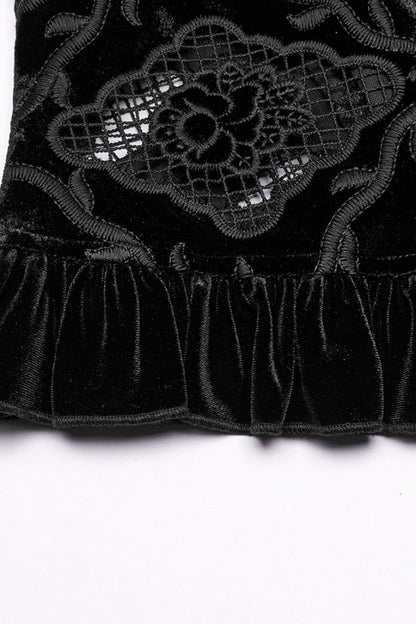 Floral Embroidery Gothic Blouse - Women's Ruffled Lace