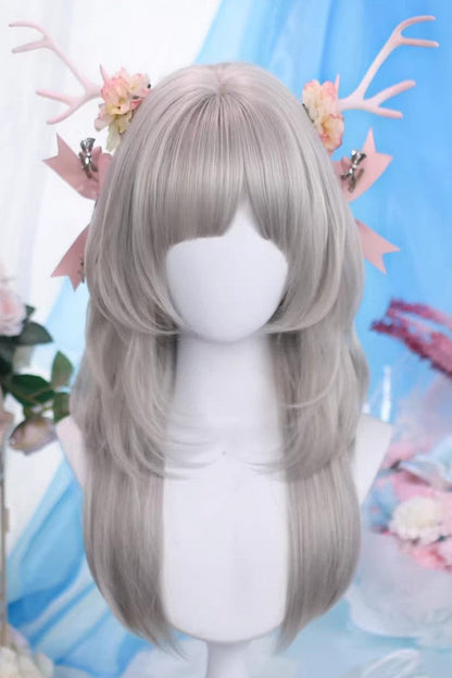 Silver Gray Layered Wispy Air Bangs Daily Sweet Lolita Wig