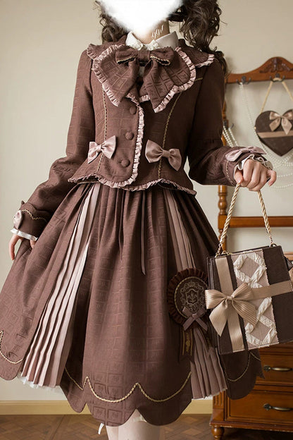 Teddy Chocolate Bar Embroidered Lace-Up Lolita JSK Dress and Skirt - Classic