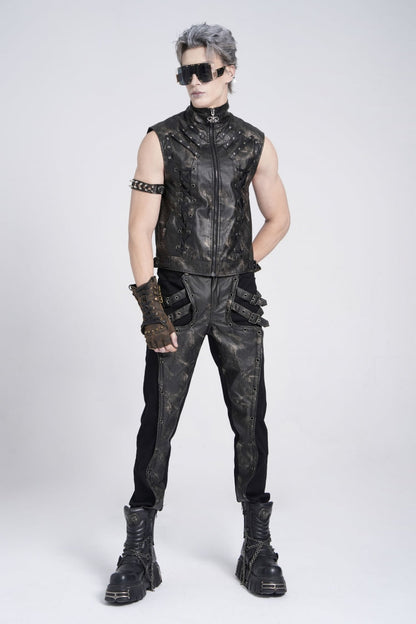 Black Gothic Vest for Men, Strappy with Stitching and Zip