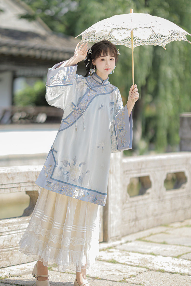 Flower Room Stand Collar Long Sleeve Printed Hanfu Set