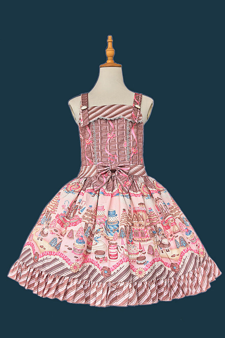 Candy House Square Collar Sweet Lolita Strap Dress with Bow - Sleeveless
