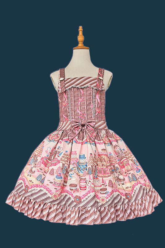 Candy House Square Collar Sweet Lolita Strap Dress with Bow - Sleeveless