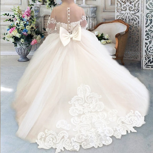 Flower Solid Girls' Kids Girl Long Color Party Dress