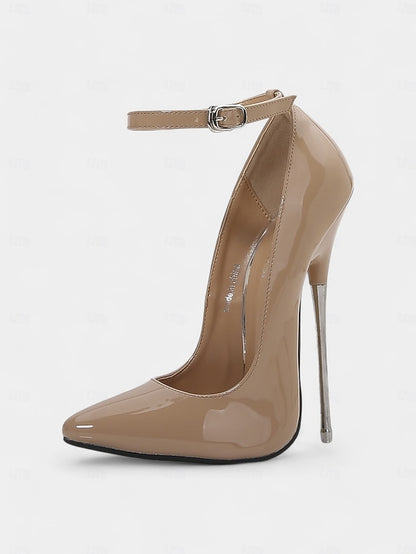 Patent Strap Red Women's Leather Ankle Heels with Stiletto