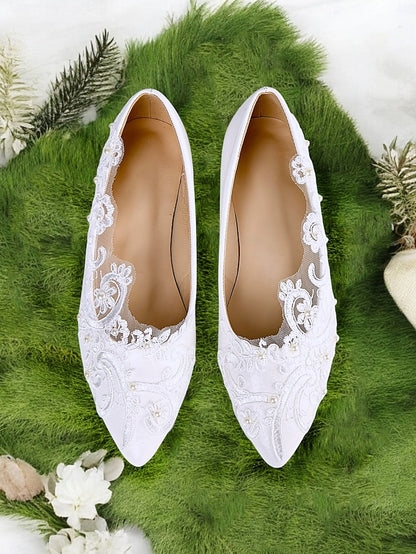 Design Appliqué Floral Shoes with Mesh White Lace Wedding and